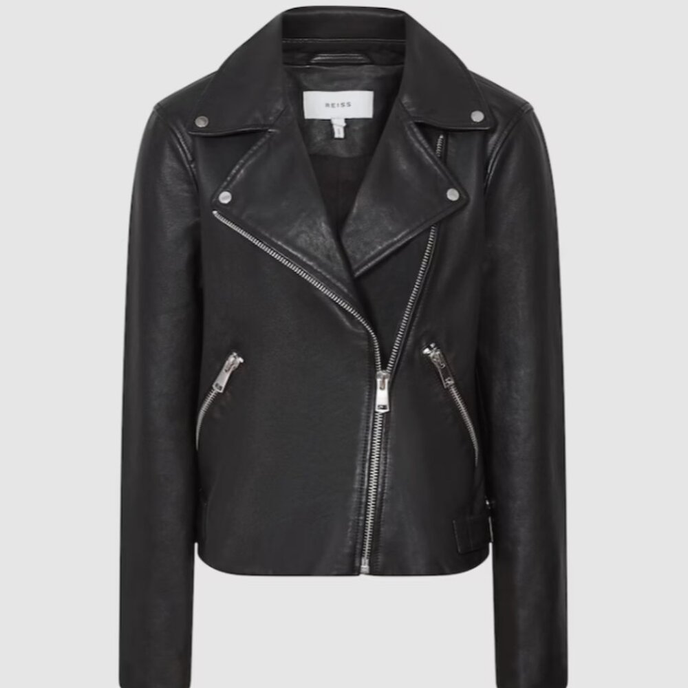 Brand New Reiss Grays Leather Biker Jacket in Black
